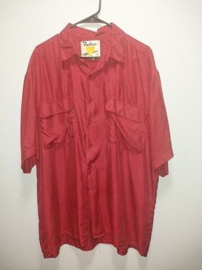 Protest Men's Red 100% Silk Button-Up Shirt Large